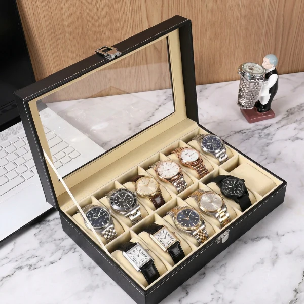 12 Slot Leather Watch Organizer Box - Image 2