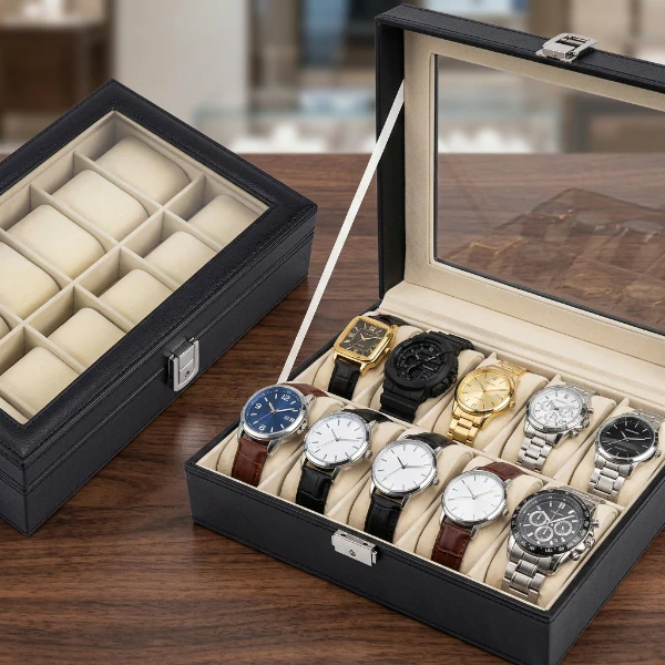 12 Slot Leather Watch Organizer Box - Image 3