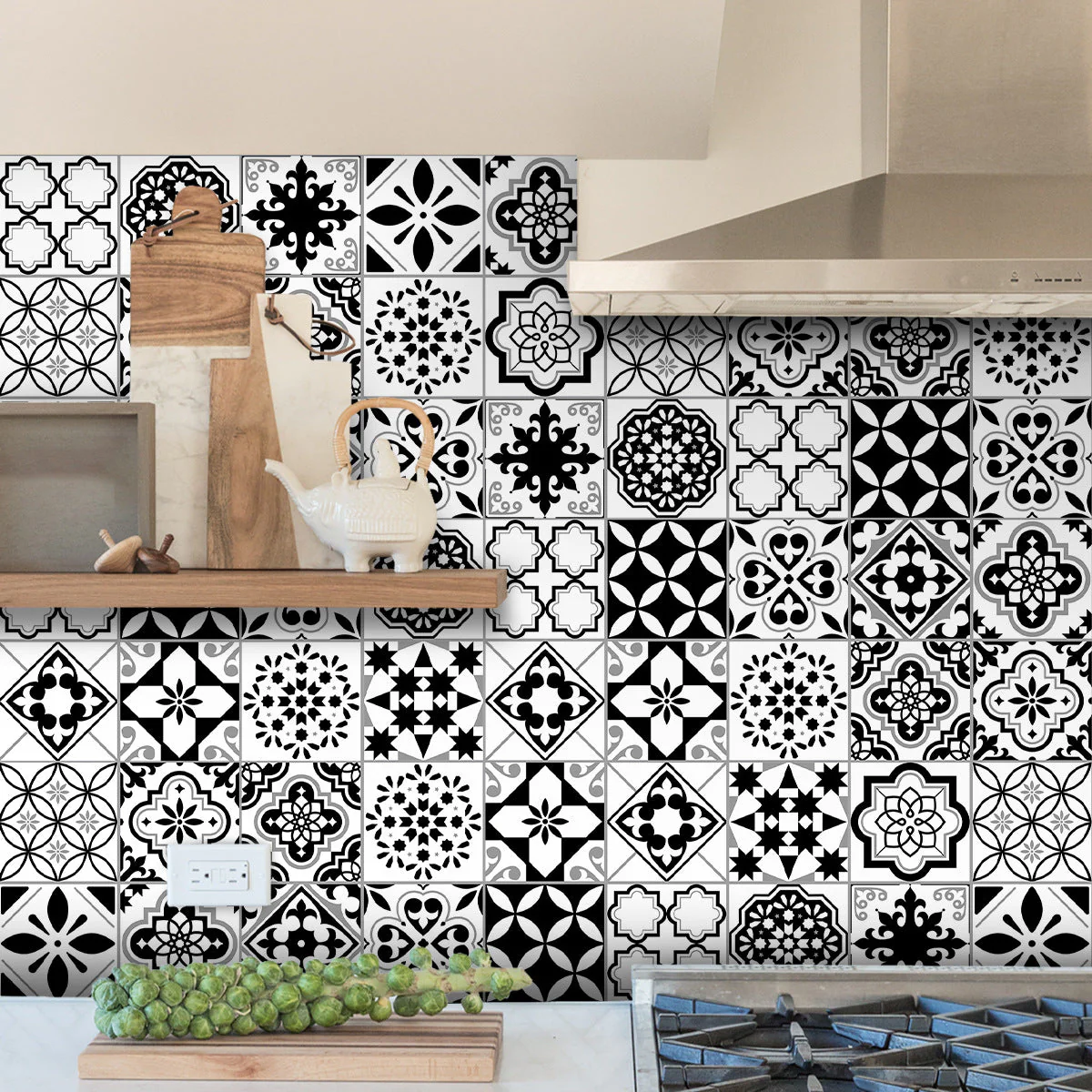12pcs Black & White Tile Stickers – Waterproof Peel & Stick Home Decor - Image 2