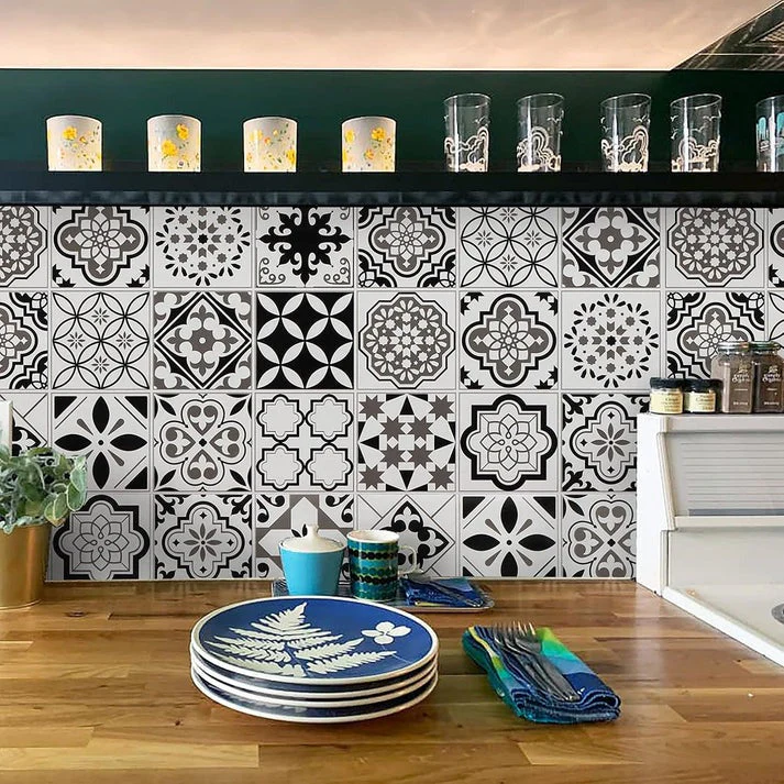 12pcs Black & White Tile Stickers – Waterproof Peel & Stick Home Decor - Image 3