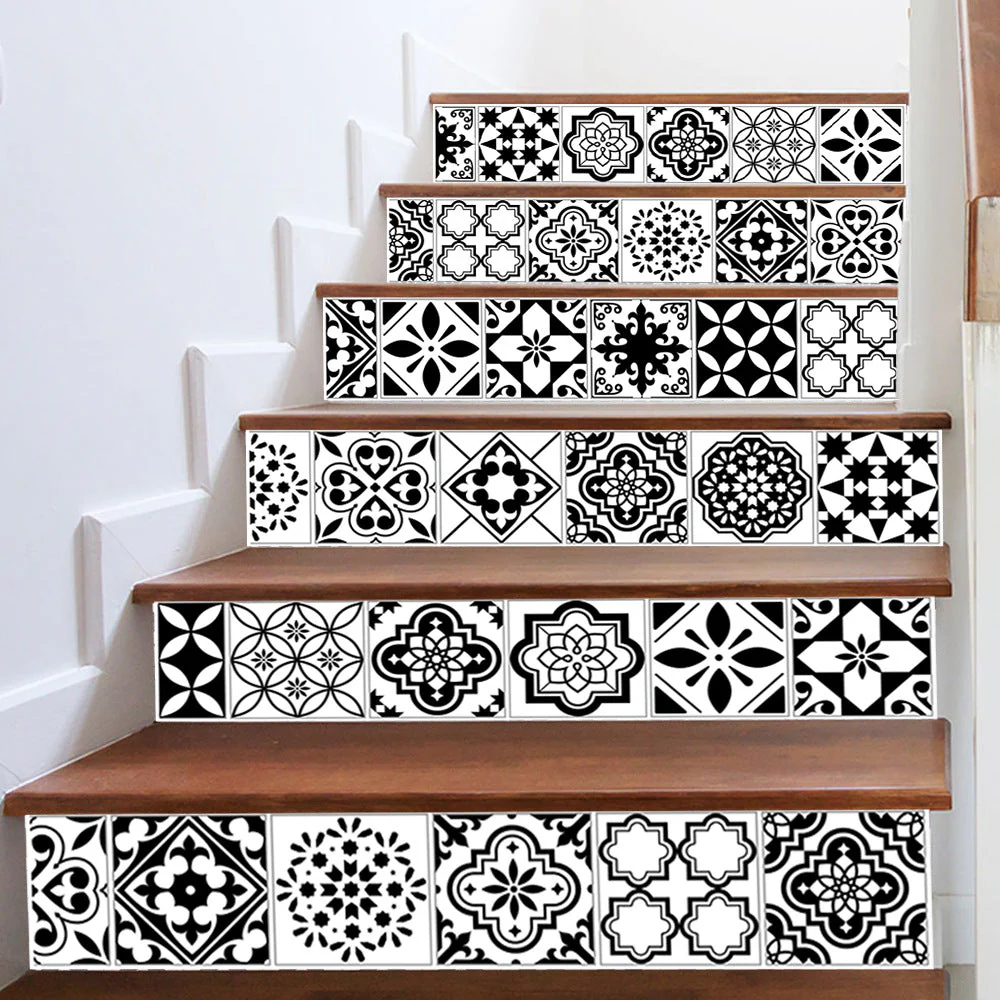 12pcs Black & White Tile Stickers – Waterproof Peel & Stick Home Decor - Image 4