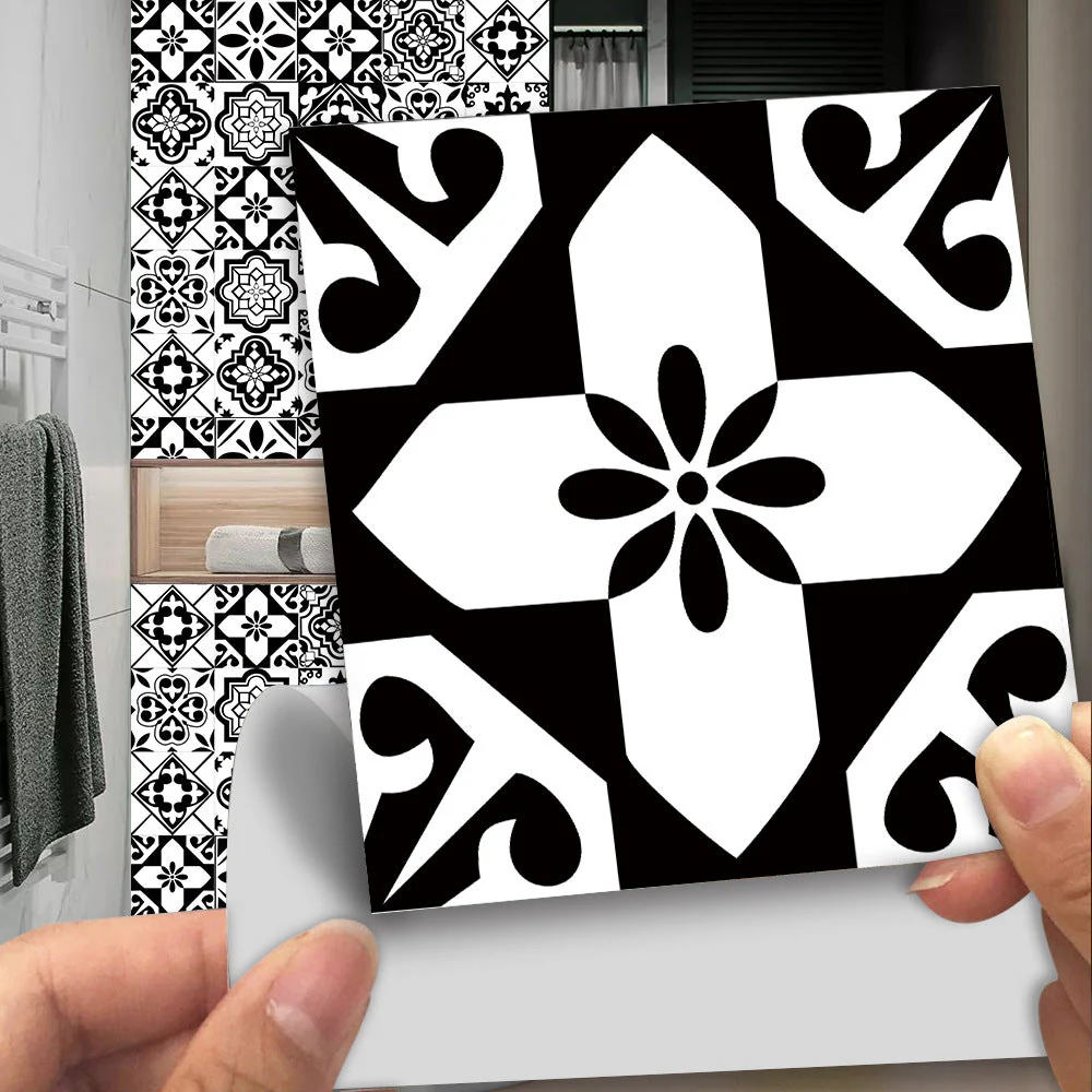 12pcs Black & White Tile Stickers – Waterproof Peel & Stick Home Decor - Image 5