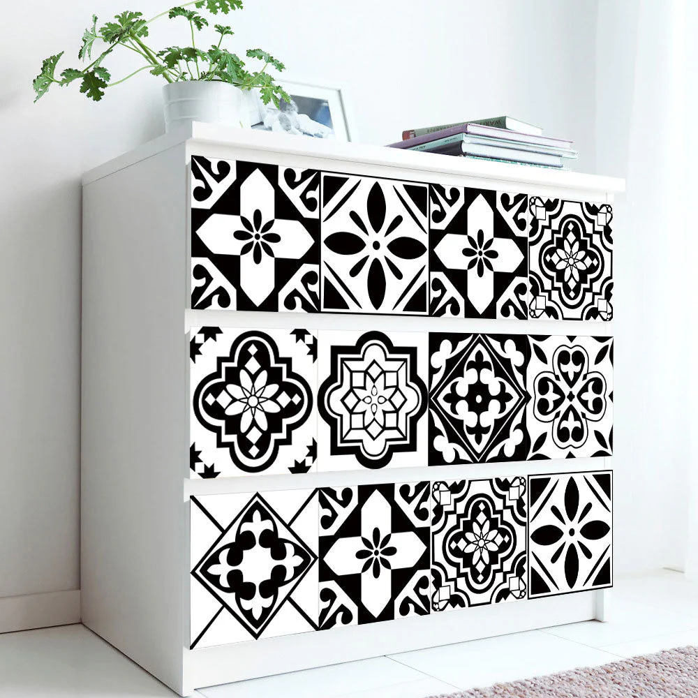 12pcs Black & White Tile Stickers – Waterproof Peel & Stick Home Decor - Image 6