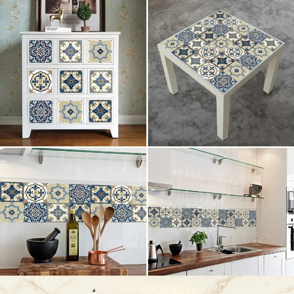 12pcs Blue & White Tile Stickers – Waterproof Peel & Stick Home Decor - Image 3