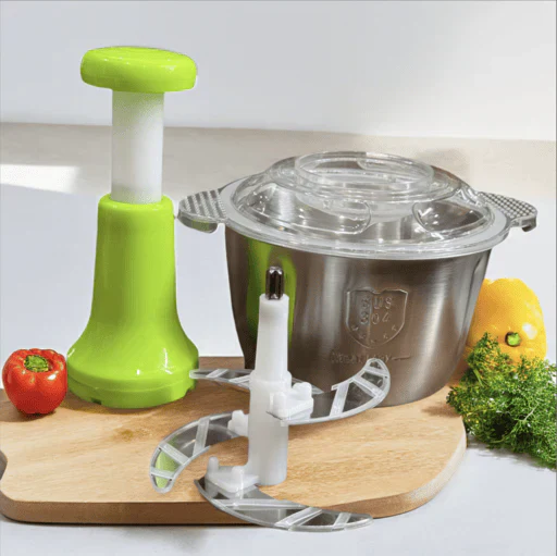 2.0 Liter 4 Blades Meat and Vegetable Push Chopper with Stainless Steel Bowl - Image 2
