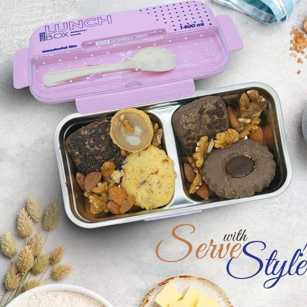 2 Portion Stainless Steel Lunch Box With Spoon - Image 3