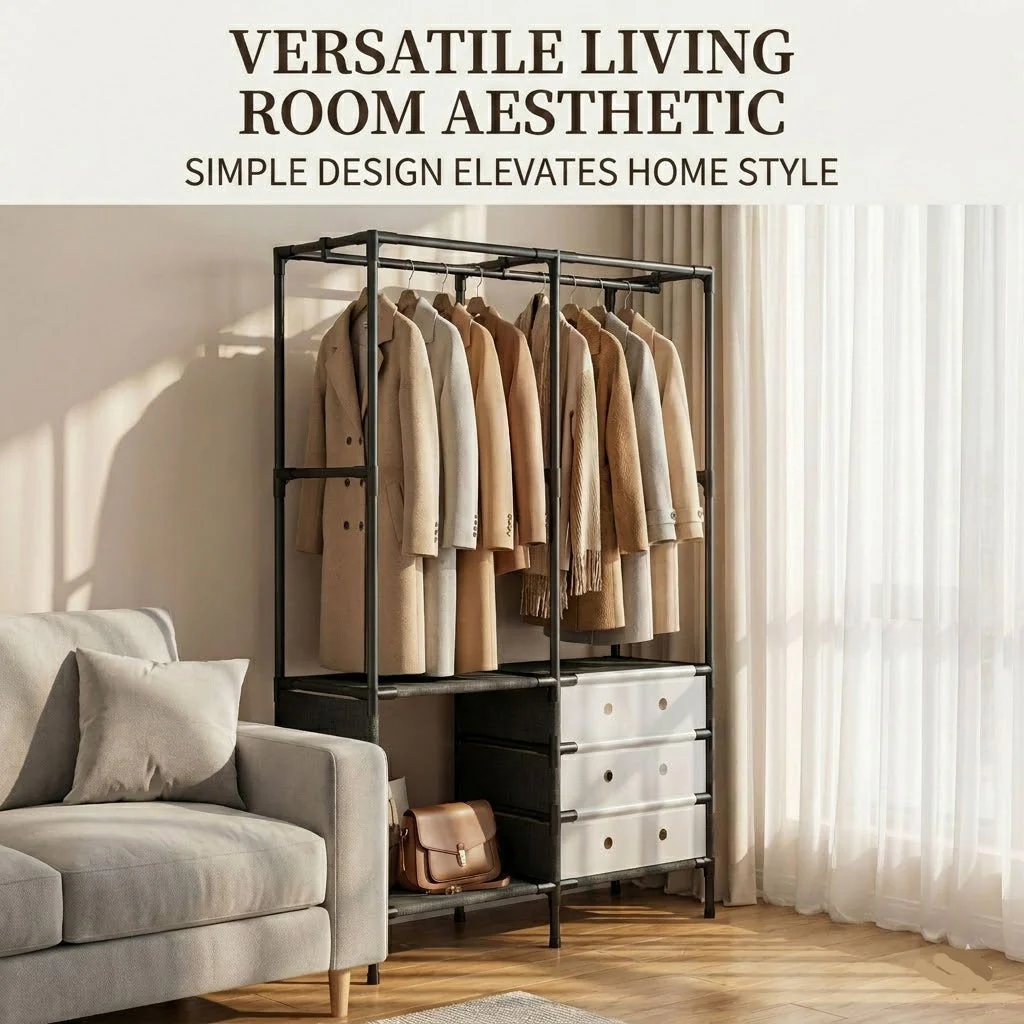 2 Row Metal Multifunctional Clothes Rack - Image 2