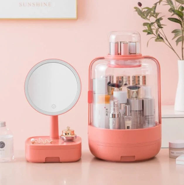 2PCs Cosmetic Storage Box with LED Mirror - Image 5