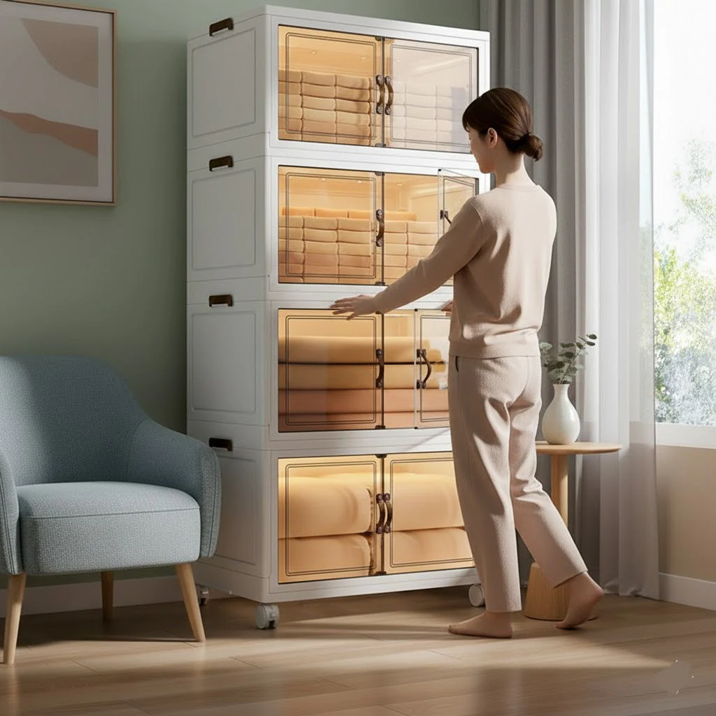 4 Layer Storage Cabinet with Transparent Doors - Image 3