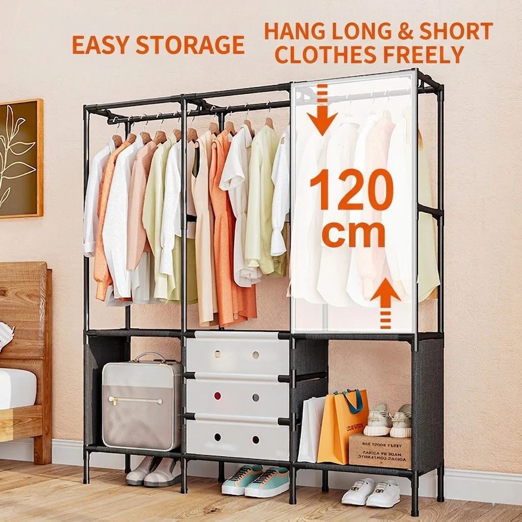 3 Row Metal Multifunctional Clothes Rack - Image 3