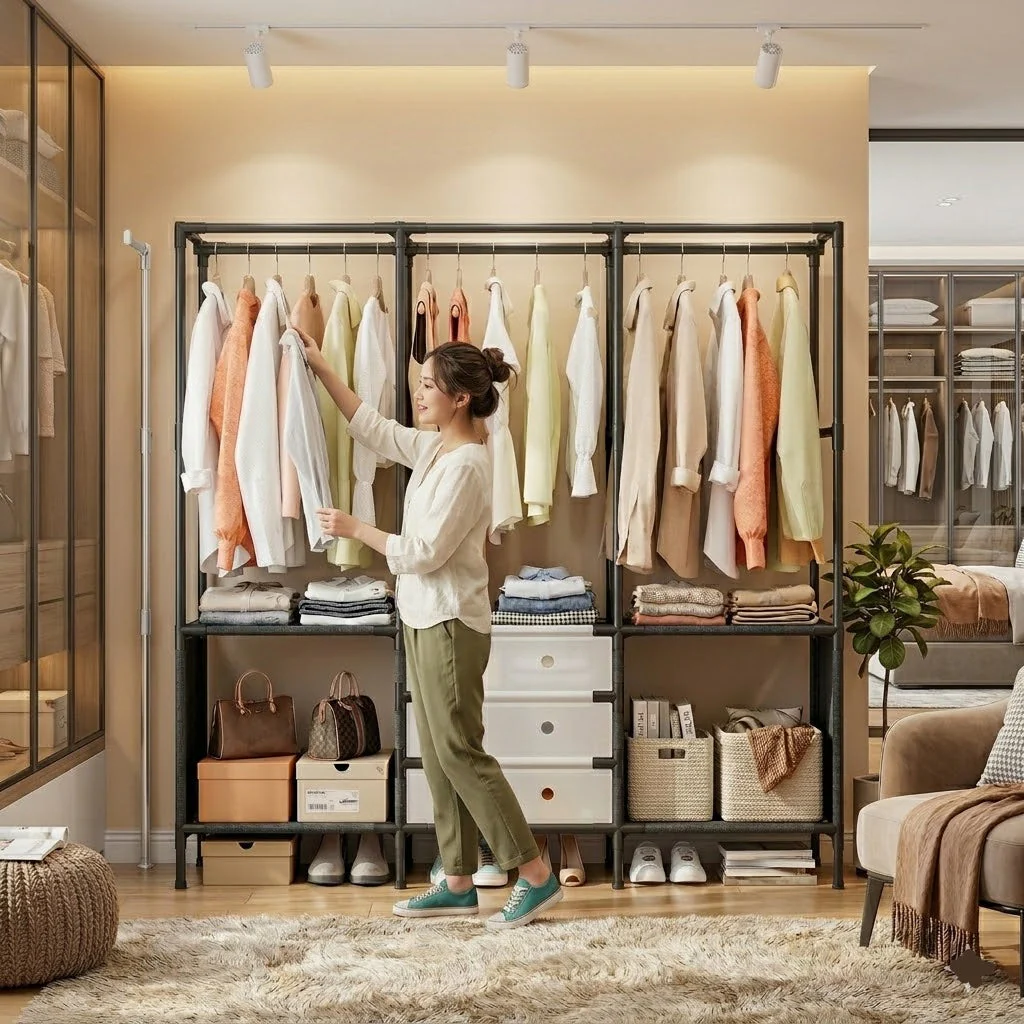 3 Row Metal Multifunctional Clothes Rack - Image 4