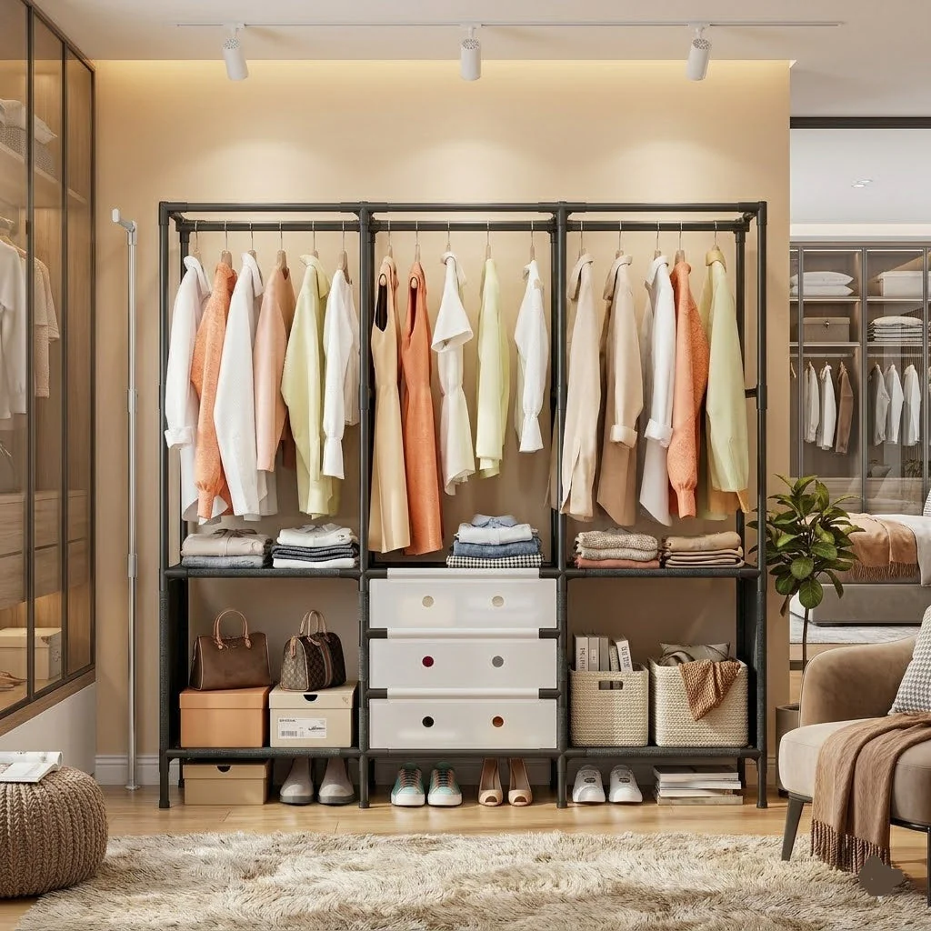 3 Row Metal Multifunctional Clothes Rack - Image 5