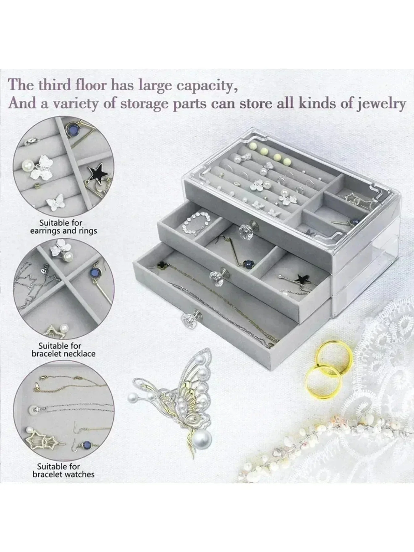 3-Tier Transparent Jewelry Box - Image 7