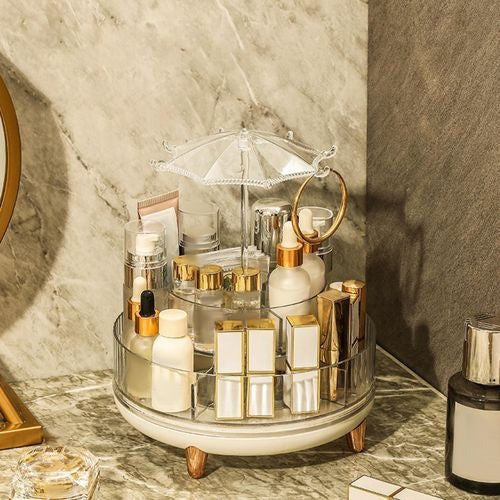360 Rotating Acrylic Umbrella Cosmetic Organizer - Image 2