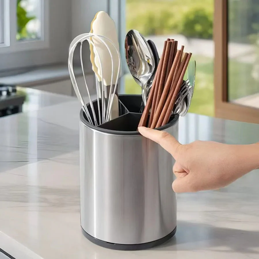 360° Rotating Stainless Steel Cutlery Holder - Image 2