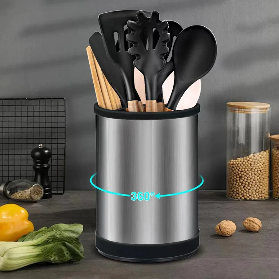 360° Rotating Stainless Steel Cutlery Holder - Image 3