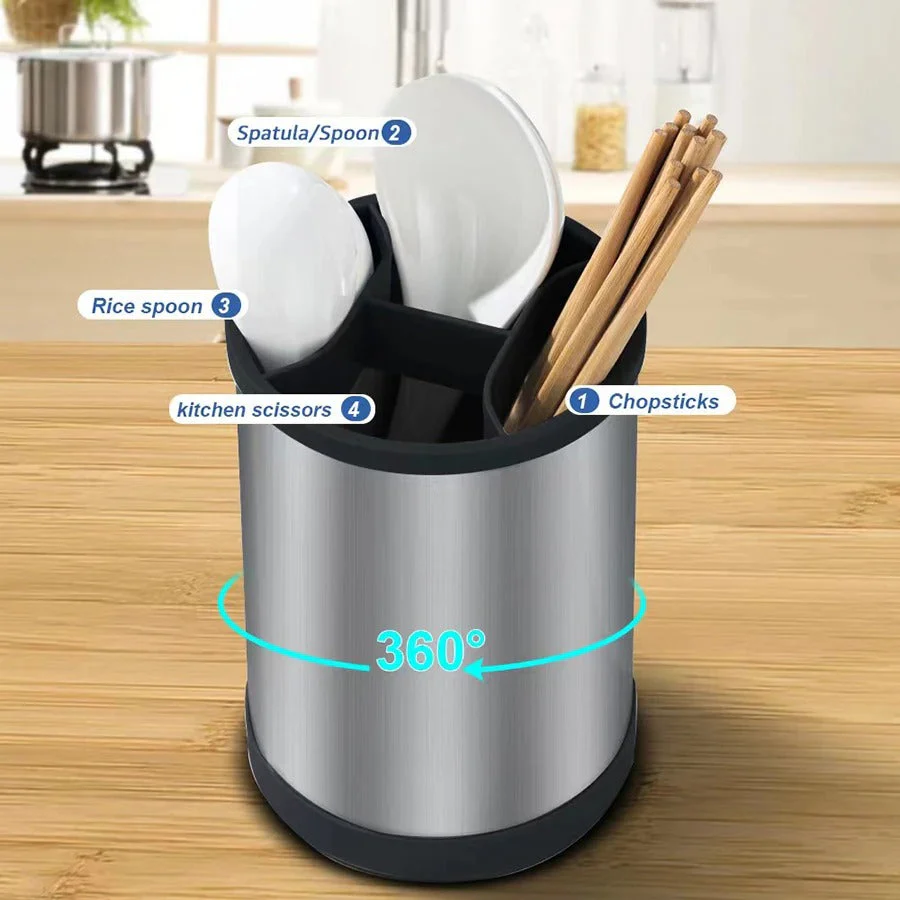 360° Rotating Stainless Steel Cutlery Holder - Image 4