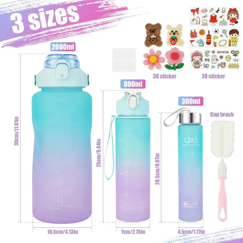3Pcs Leakproof Water Bottle with Times - Image 3