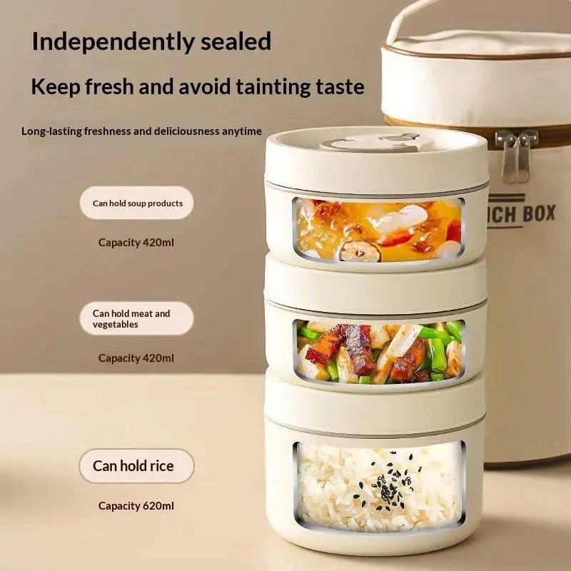 3PCs Stainless Steel Heat Insulated Boxes With Thermal Bag - Image 3