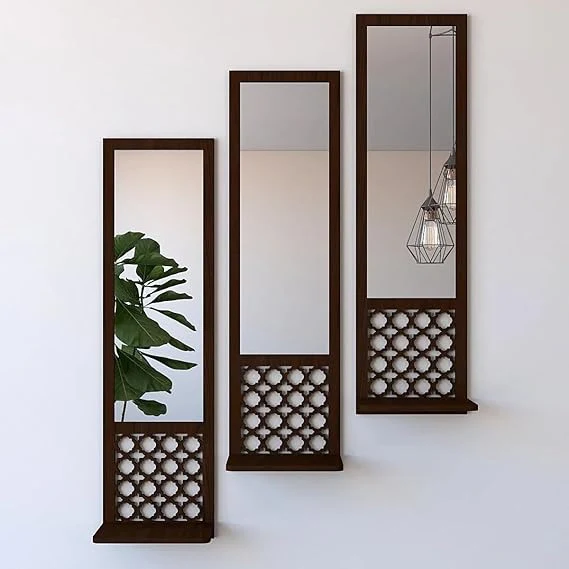 3PCs Wooden & Acrylic Shelf Mirror - Image 2