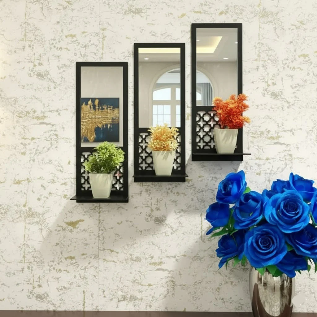 3PCs Wooden & Acrylic Shelf Mirror - Image 3