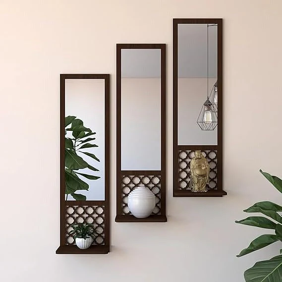 3PCs Wooden & Acrylic Shelf Mirror - Image 4