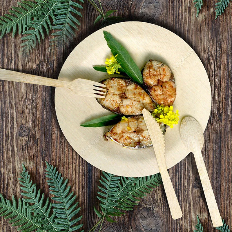 Pack Of 12 - 4Pc Each Disposable Bamboo Knife, Fork and Spoon Set - Image 3