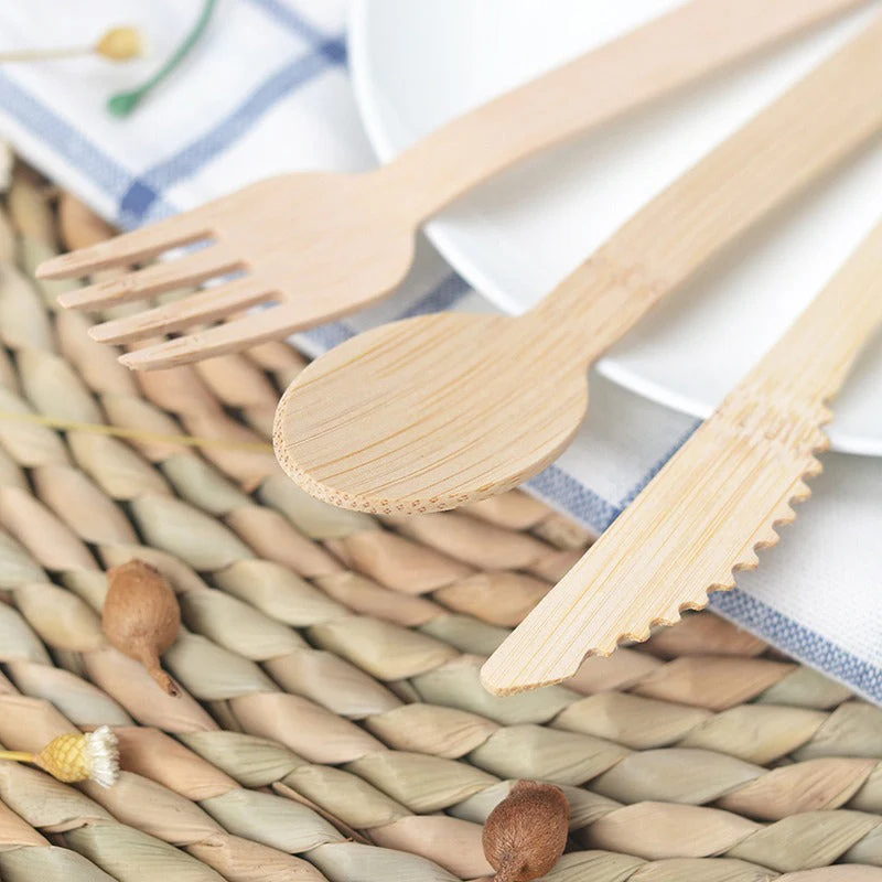 Pack Of 12 - 4Pc Each Disposable Bamboo Knife, Fork and Spoon Set - Image 5