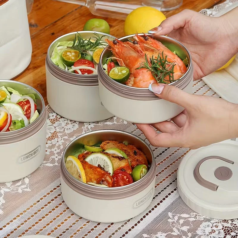 4PCs Stainless Steel Heat Insulated Lunch Boxes With Thermal Bag - Image 3