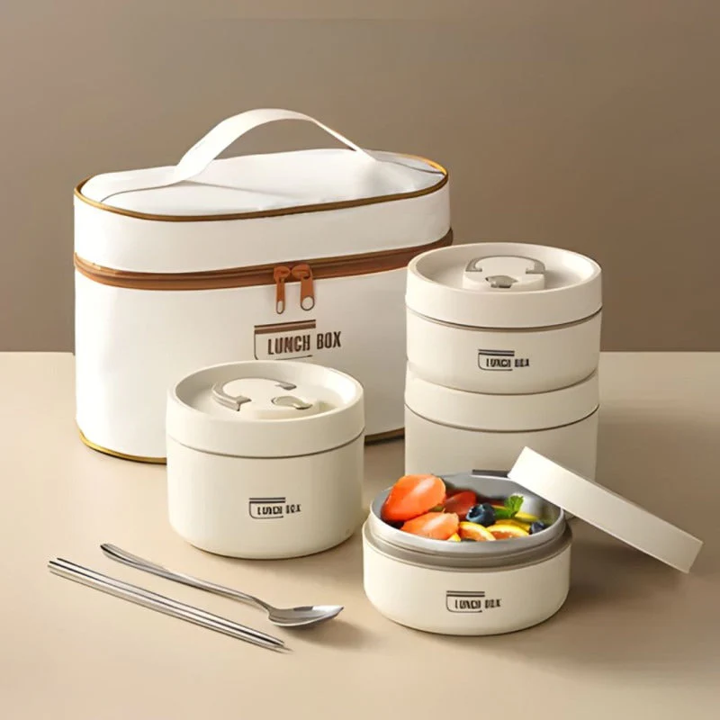 4PCs Stainless Steel Heat Insulated Lunch Boxes With Thermal Bag - Image 5