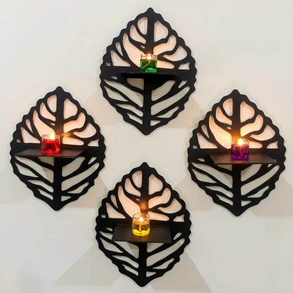4PCs Wooden Leaf Wall Shelf - Image 3