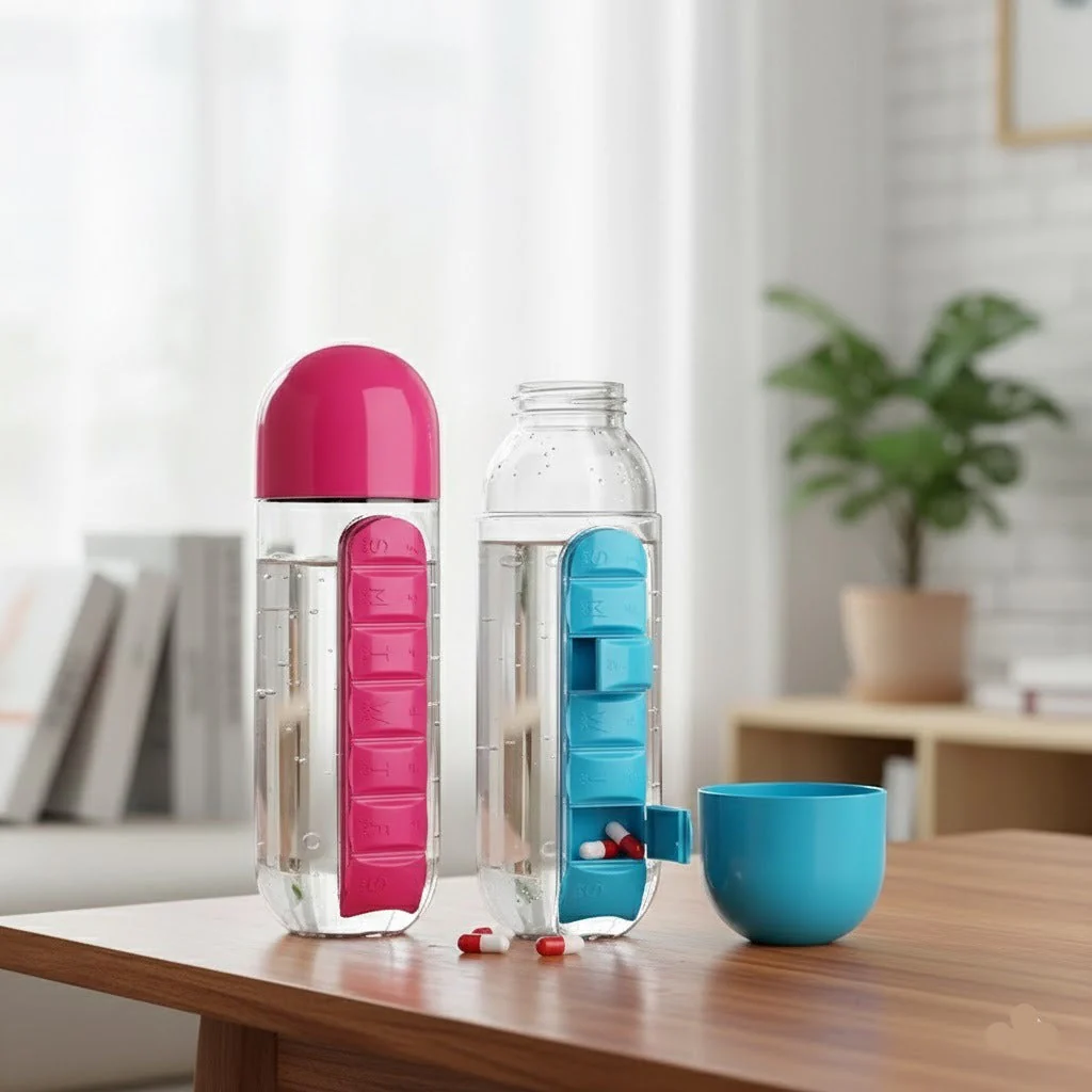 7 Grid Creative Medicine Box with Water Bottle