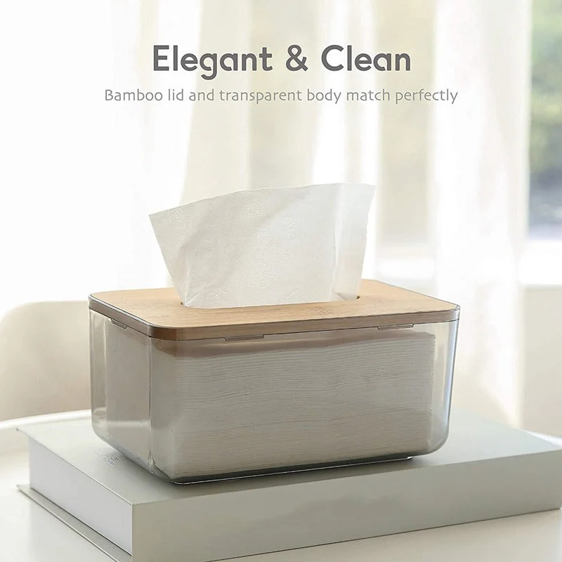 Acrylic Tissue Box With Bamboo Wood Lid - Image 5