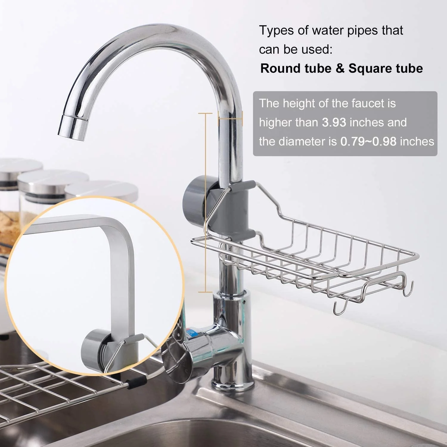Adjustable Stainless Steel Sink Faucet Storage Rack Hanging Basket. - Image 3