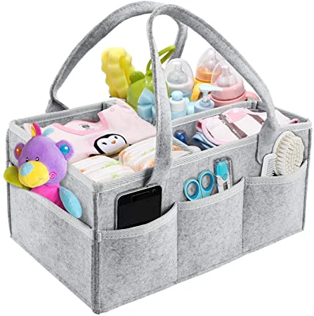 Baby Diaper Caddy Organizer, Foldable Felt Storage Bag with Multi Pockets and Flexible Compartments - Image 2