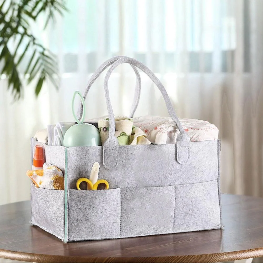Baby Diaper Caddy Organizer, Foldable Felt Storage Bag with Multi Pockets and Flexible Compartments - Image 3