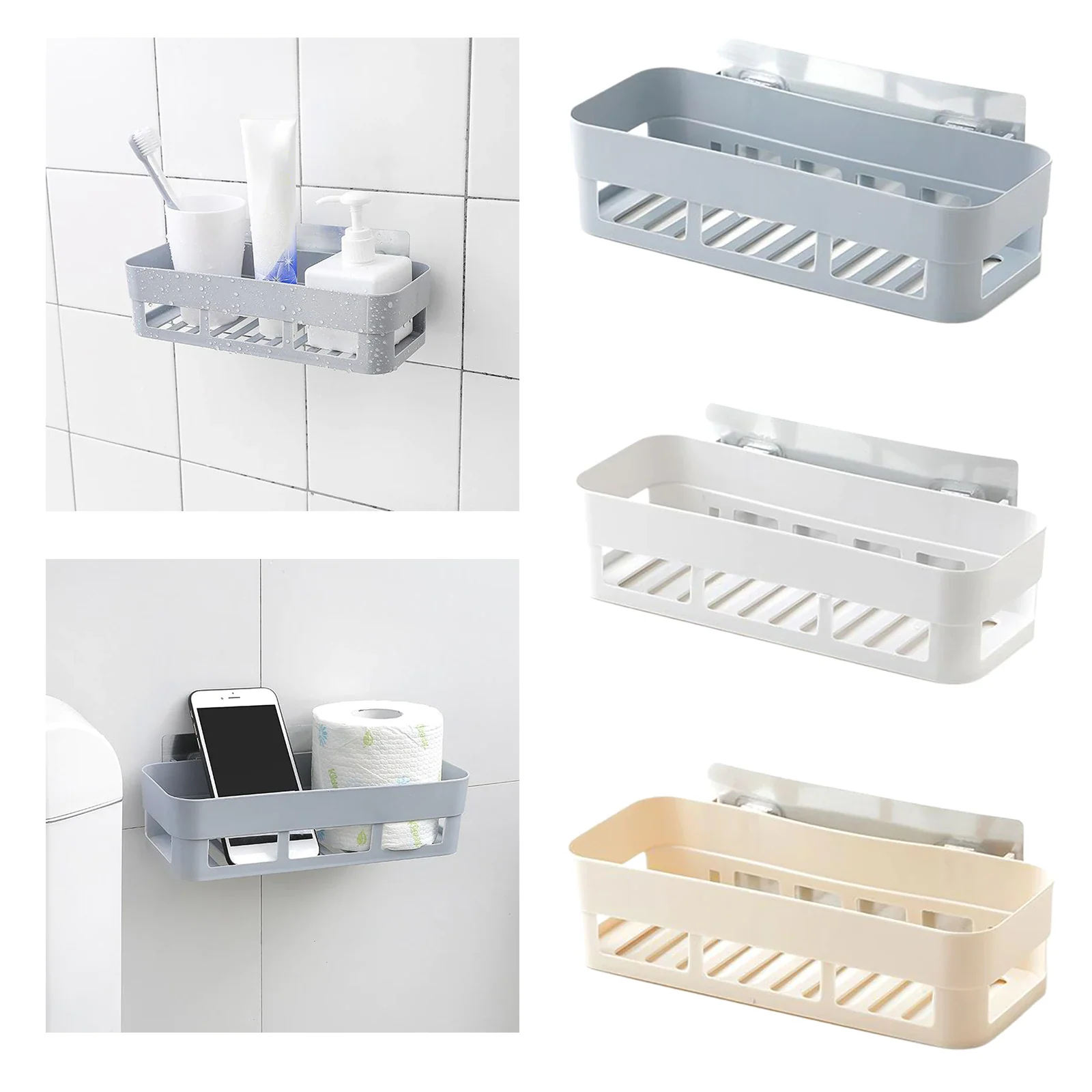 Plastic Storage Rack Self Adhesive Wall Storage Toilet Organizer - Image 4