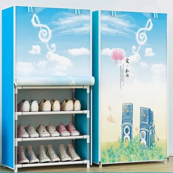 Cabinet Shoes Organizer With Printed Dust Proof Cover (Random Design) - Image 2