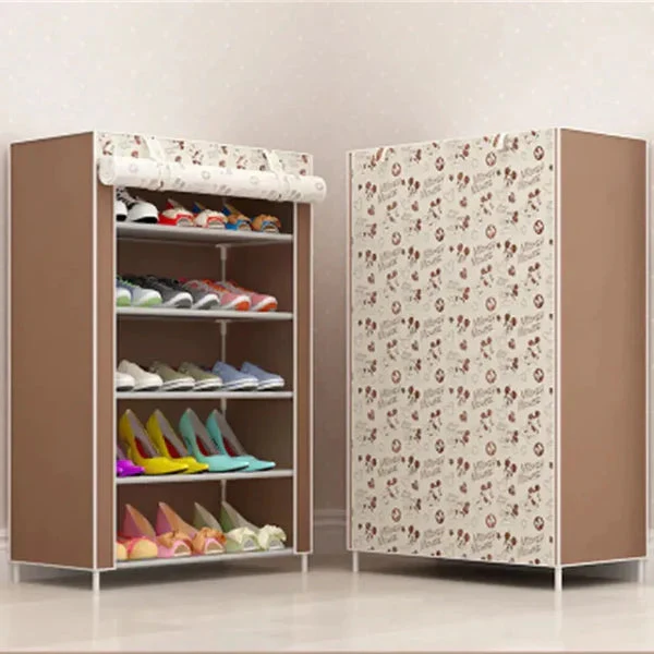 Cabinet Shoes Organizer With Printed Dust Proof Cover (Random Design) - Image 3