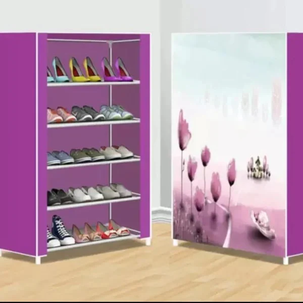 Cabinet Shoes Organizer With Printed Dust Proof Cover (Random Design) - Image 4