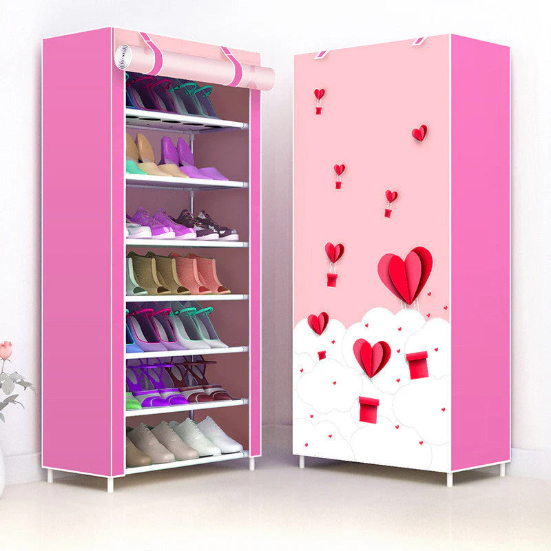Cabinet Shoes Organizer With Printed Dust Proof Cover (Random Design) - Image 5