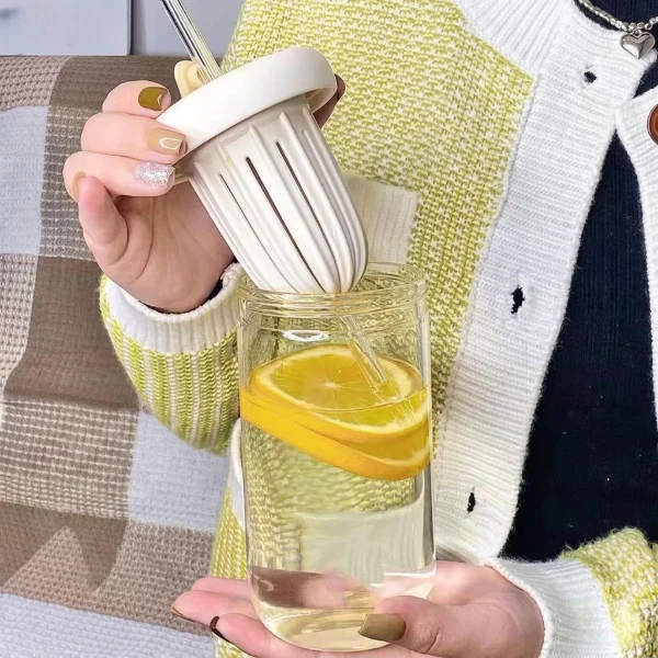Cute Flower Glass Cup with Straw - Image 3