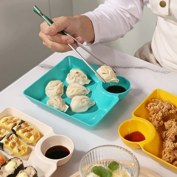 4PC Creative Snack Plate with Dipping Sauce Portion - Image 3