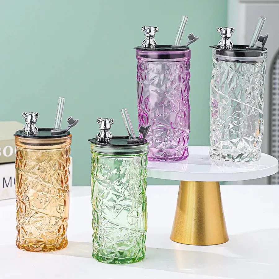 Diamond Acrylic Glass Bear Cup with Lid - Image 5
