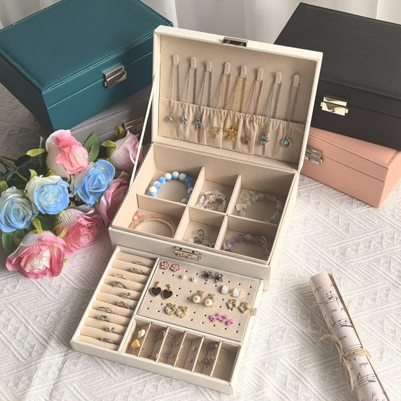 Double-Layer Leather Jewelry Storage Box - Image 3