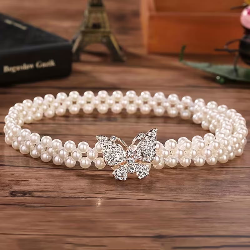 Elegant Butterfly Rhinestone Buckle Waist Belt