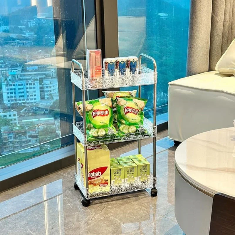 Frosted Acrylic 3-Tier Trolley With Movable Wheels - Image 2