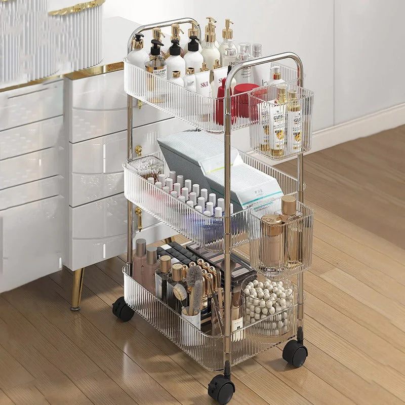 Frosted Acrylic 3-Tier Trolley With Movable Wheels - Image 4