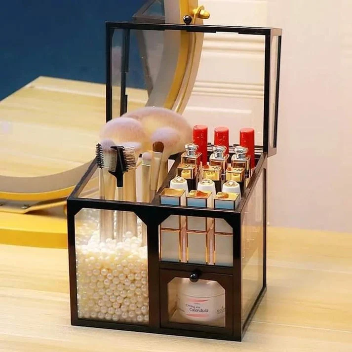 Glass Cosmetic And Makeup Brush Organizer - Image 2