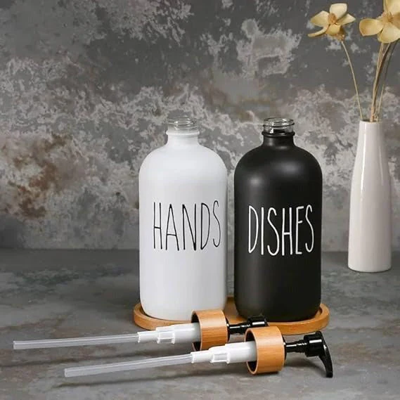 Glass Liquid Dispenser Bottle With Wooden Tray - Image 2
